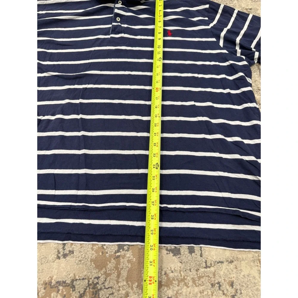 Polo Ralph Lauren Mens 3XB Navy Blue White Striped Short Sleeve Polo Shirt